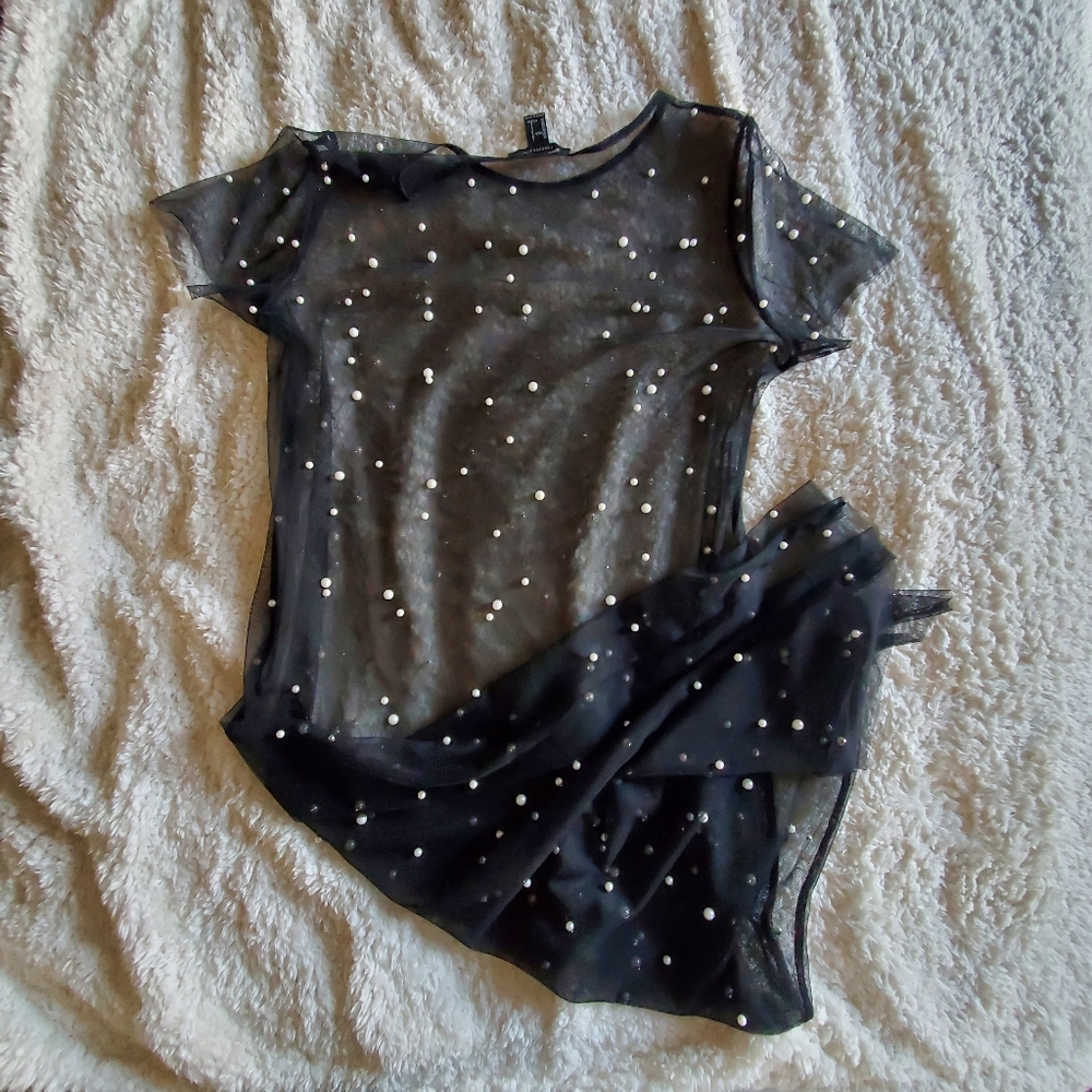 Beaded mesh tunic